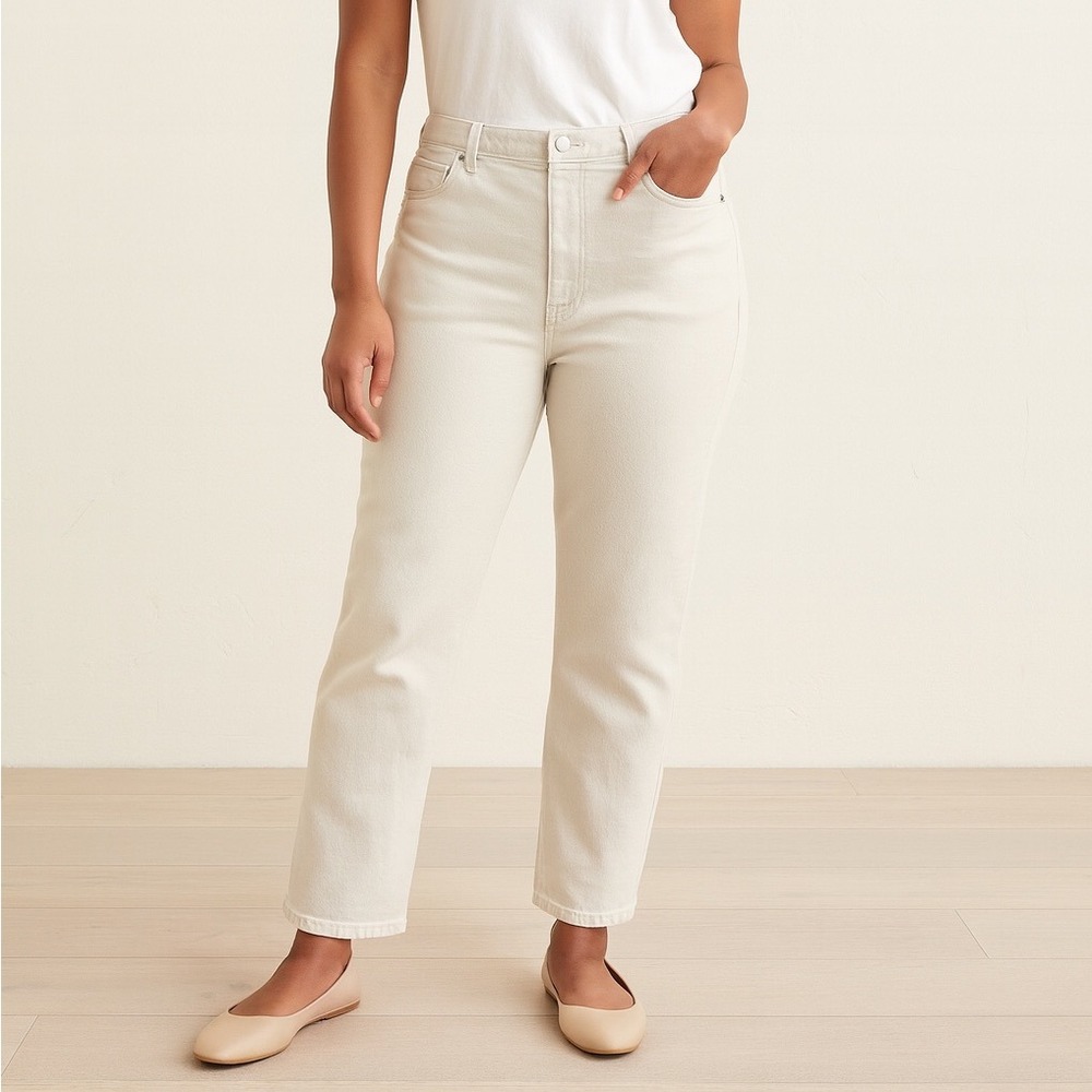 Everlane Cream Off-White Curvy Cheeky Organic Jeans Denim Women's Size 35 Crop